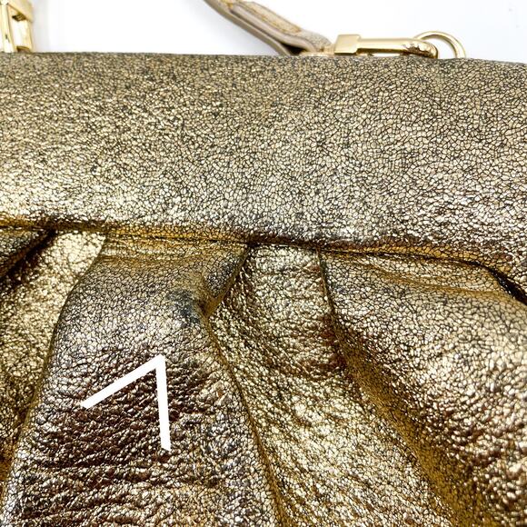 Themoire Gea Clutch Bag Gold Metallic Vegan Laminated Detachable Crossbody - Picture 5 of 16